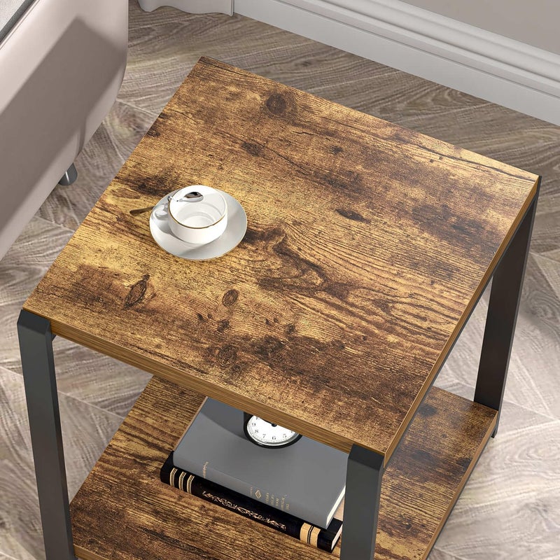 EXCEFUR End Table with Storage Shelf, Modern Side Table for Living Room, Wood and Metal Bedside Table Nightstand, Rustic Brown - Image 4