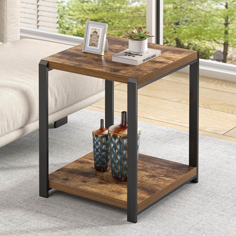 EXCEFUR End Table with Storage Shelf, Modern Side Table for Living Room, Wood and Metal Bedside Table Nightstand, Rustic Brown - Image 1