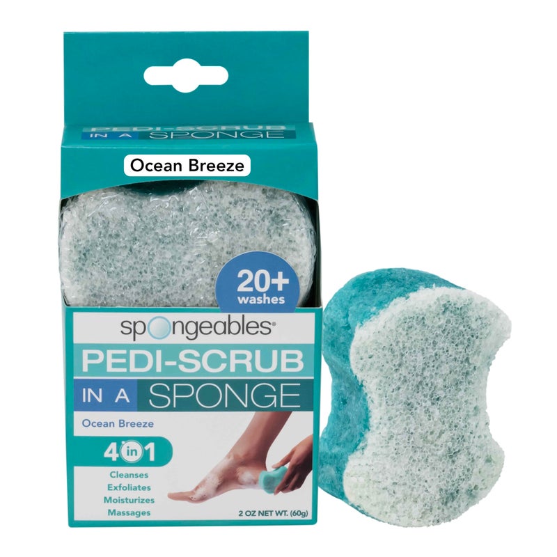 Spongables Pedi Scrub Foot Exfoliating 20 Wash Sponge Ocean Breeze 1 Count