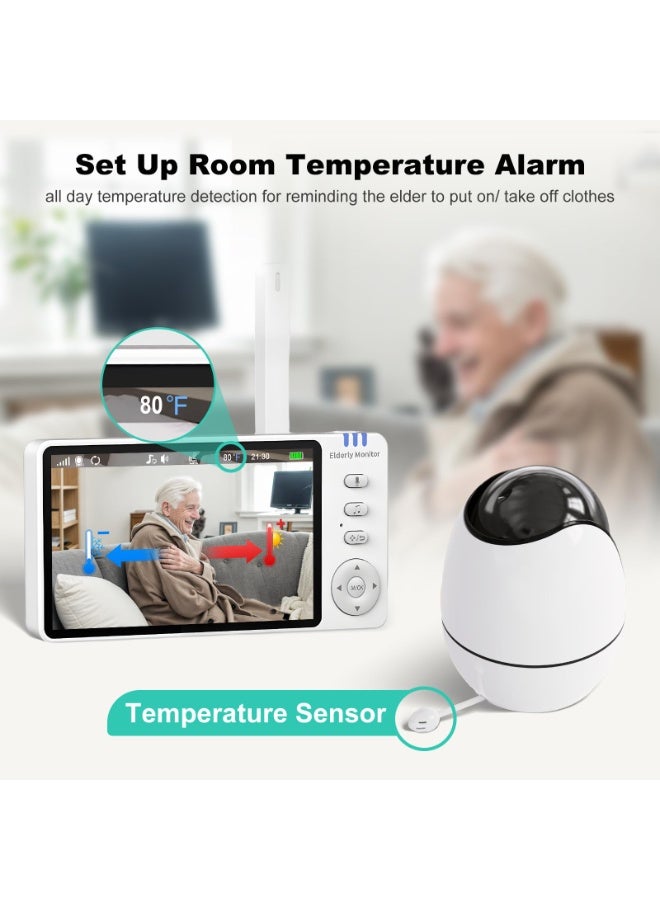 XiuWoo Elderly Monitors with Camera and Audio, Two-Way Talk Medicine feeding reminder, with SOS/Roll Over /Toilet /Drink Water/Temperature Alert , Night Vision, VOX, 8 Lullabies, Ideal for Elderly, Senior, Patient, Disabled - Image 3