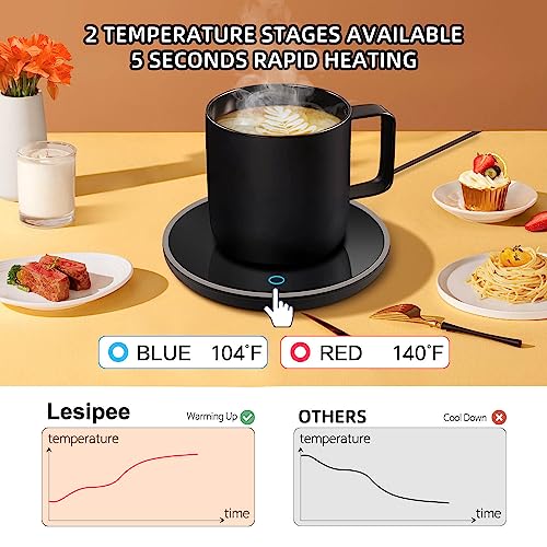 Lesipee Mug Warmer, Coffee Cup Warmer for Desk with Auto Shut Off, Candle Warmer, Electric Beverage Warmer Plate for Tea, Cocoa & Coffee, 2 Temperature Settings, for Dad Office Home - Image 2
