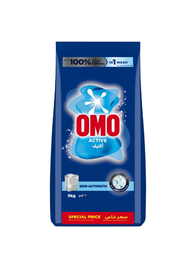 Omo Semi-Automatic Powder Laundry Detergent, Active, Up To 100% Stain Removal In 1 Wash* 9Kg - Image 2