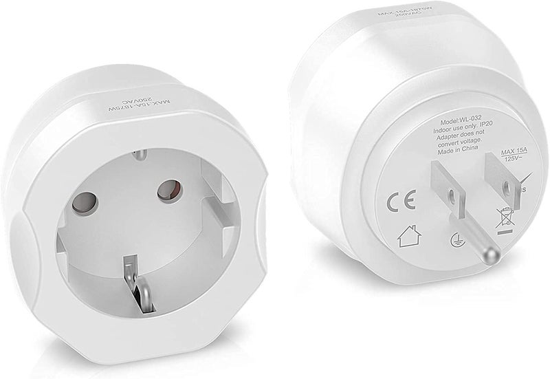 1 Pack European to US Plug Adapter VINTAR EU to US Adapter Europe to USA Travel Converter for Most of EU Spain France Type C E F Plugs to America