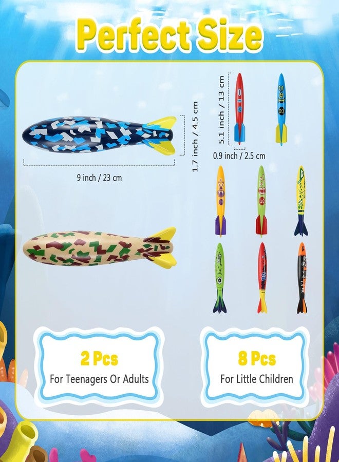 MoKo Pool Torpedo Toys Diving Set,2pc Large & 8pc Small Gliding Diving Torpedo Rockets Toys for Kids & Adults,Fast-Sinking Pool Torpedos for Swim Training, Underwater Games & Water Play for Grils Boys - Image 3