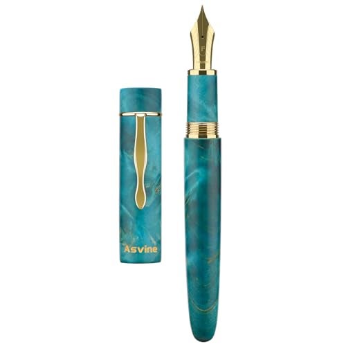Asvine Stabilized Wood Fountain Pen C2000 Number 8 Medium Nib Large Handcraft Unique Pattern Pen with Converter Pen Box Collection Set Oasis - Image 1