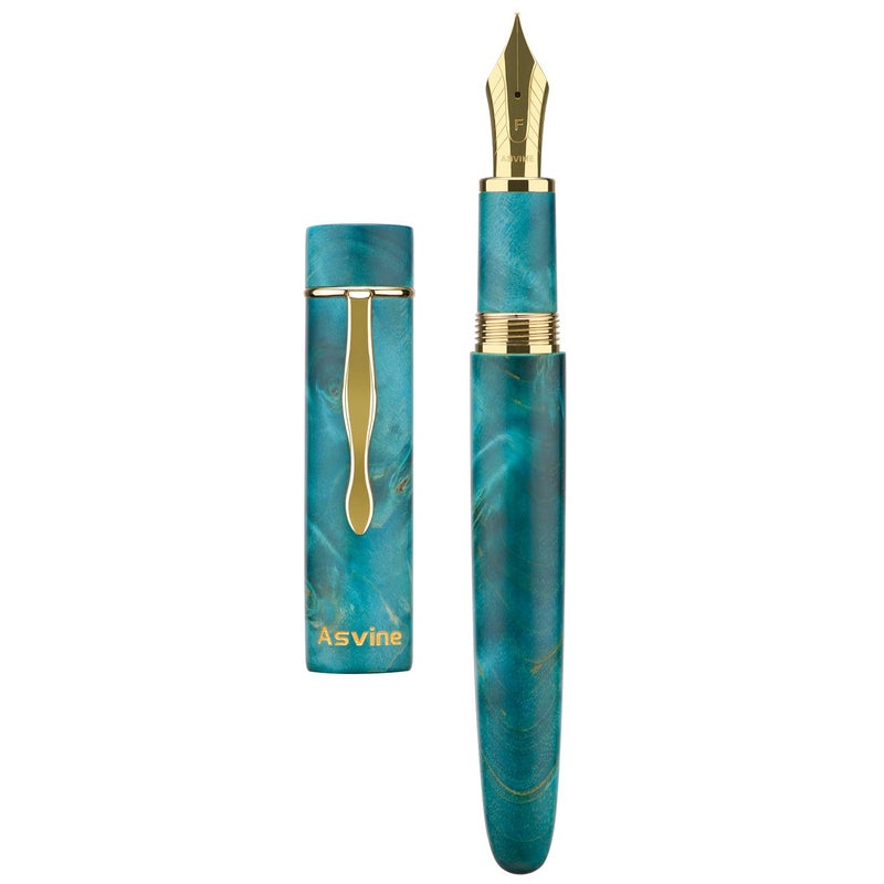 Asvine Stabilized Wood Fountain Pen C2000 Number 8 Medium Nib Large Handcraft Unique Pattern Pen with Converter Pen Box Collection Set Oasis - Image 2