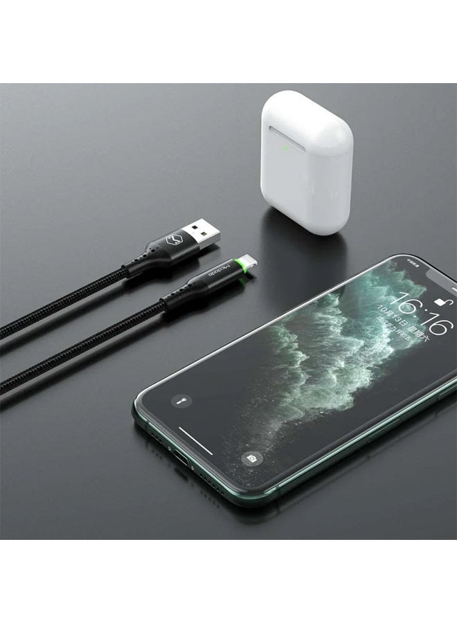 USB to Lightning Cable  CA-741 with PD Fast Charging up to 36W, Auto-Off Feature with Smart Recharging Every 2 Hours, Premium Zinc Alloy Design and Braided Nylon Wire, Safe 3A Charging and LED Indicator, 1.2m and 1.8m Length for Fast and Durable Data Transfer