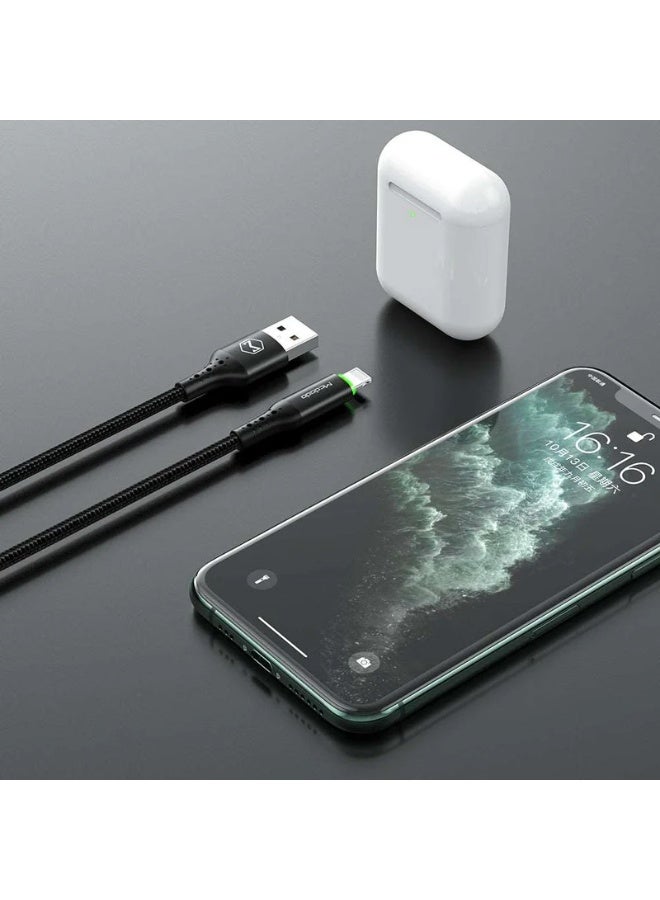USB to Lightning Cable  CA-741 with PD Fast Charging up to 36W, Auto-Off Feature with Smart Recharging Every 2 Hours, Premium Zinc Alloy Design and Braided Nylon Wire, Safe 3A Charging and LED Indicator, 1.2m and 1.8m Length for Fast and Durable Data Transfer