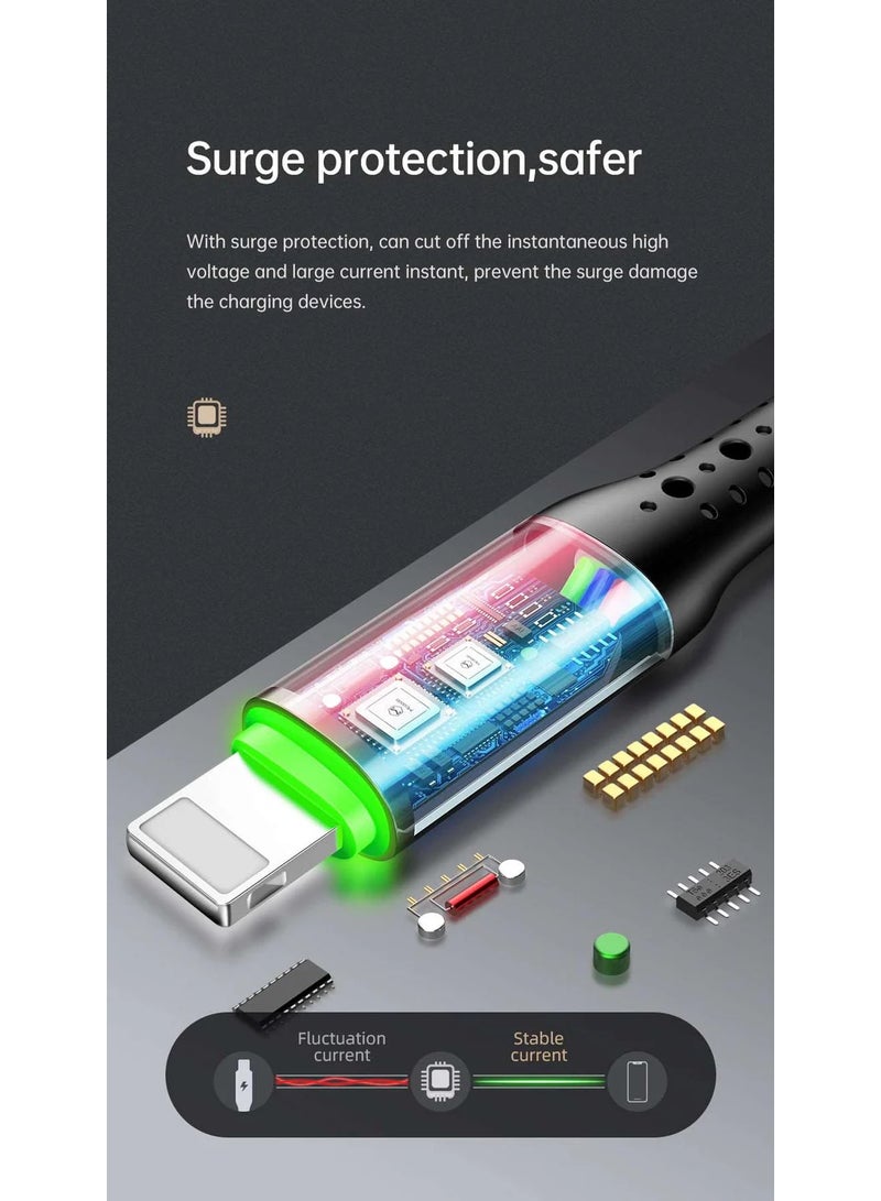 USB to Lightning Cable  CA-741 with PD Fast Charging up to 36W, Auto-Off Feature with Smart Recharging Every 2 Hours, Premium Zinc Alloy Design and Braided Nylon Wire, Safe 3A Charging and LED Indicator, 1.2m and 1.8m Length for Fast and Durable Data Transfer