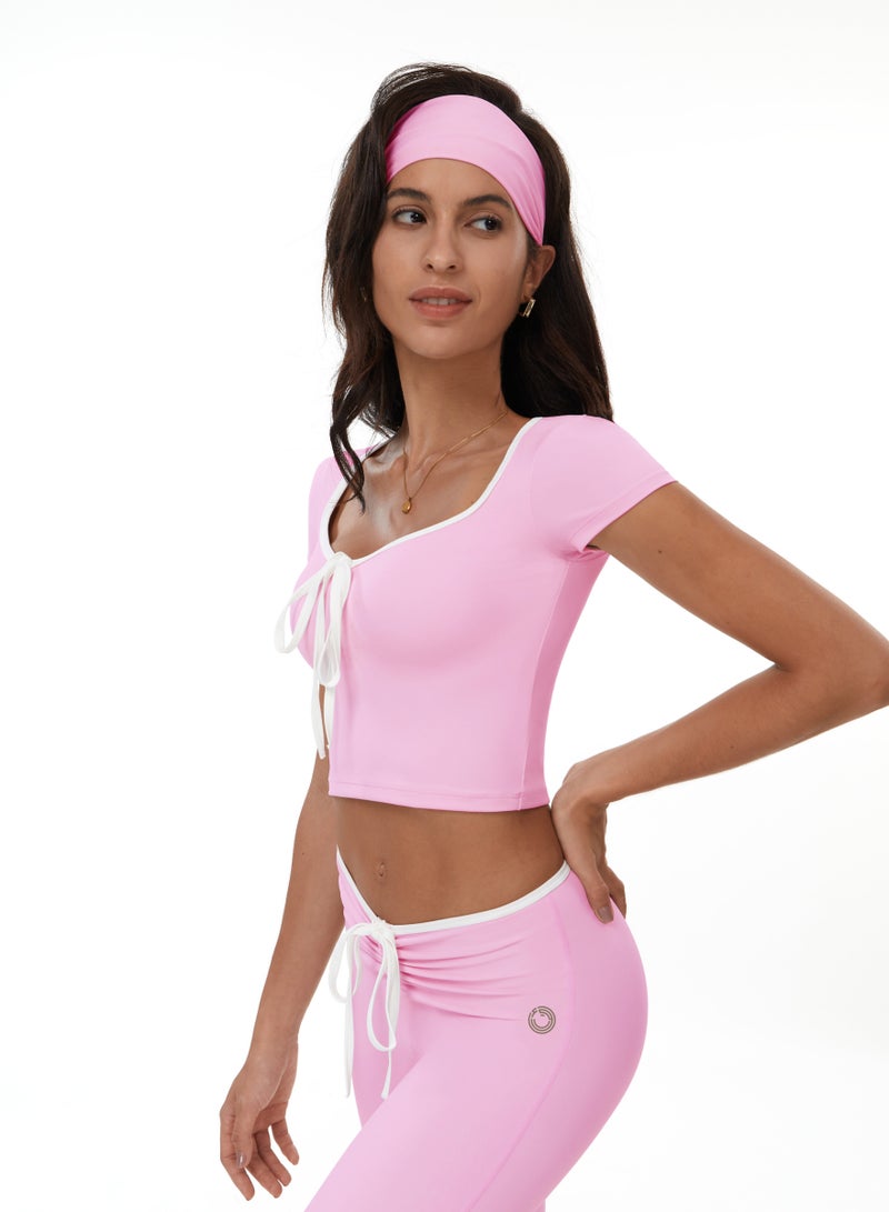 KAWN.YOGA Womens Square Neckline Short Sleeves Fitted Crop Top - Image 3