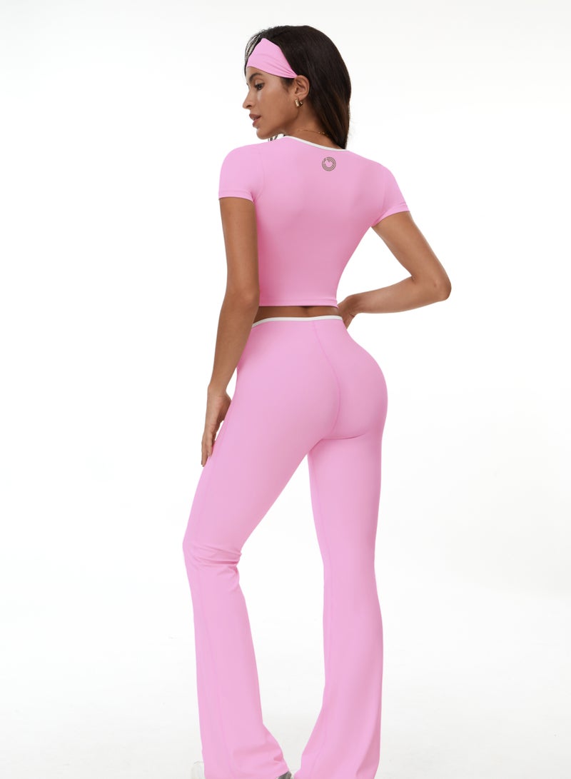 KAWN.YOGA Womens Square Neckline Short Sleeves Fitted Crop Top - Image 5