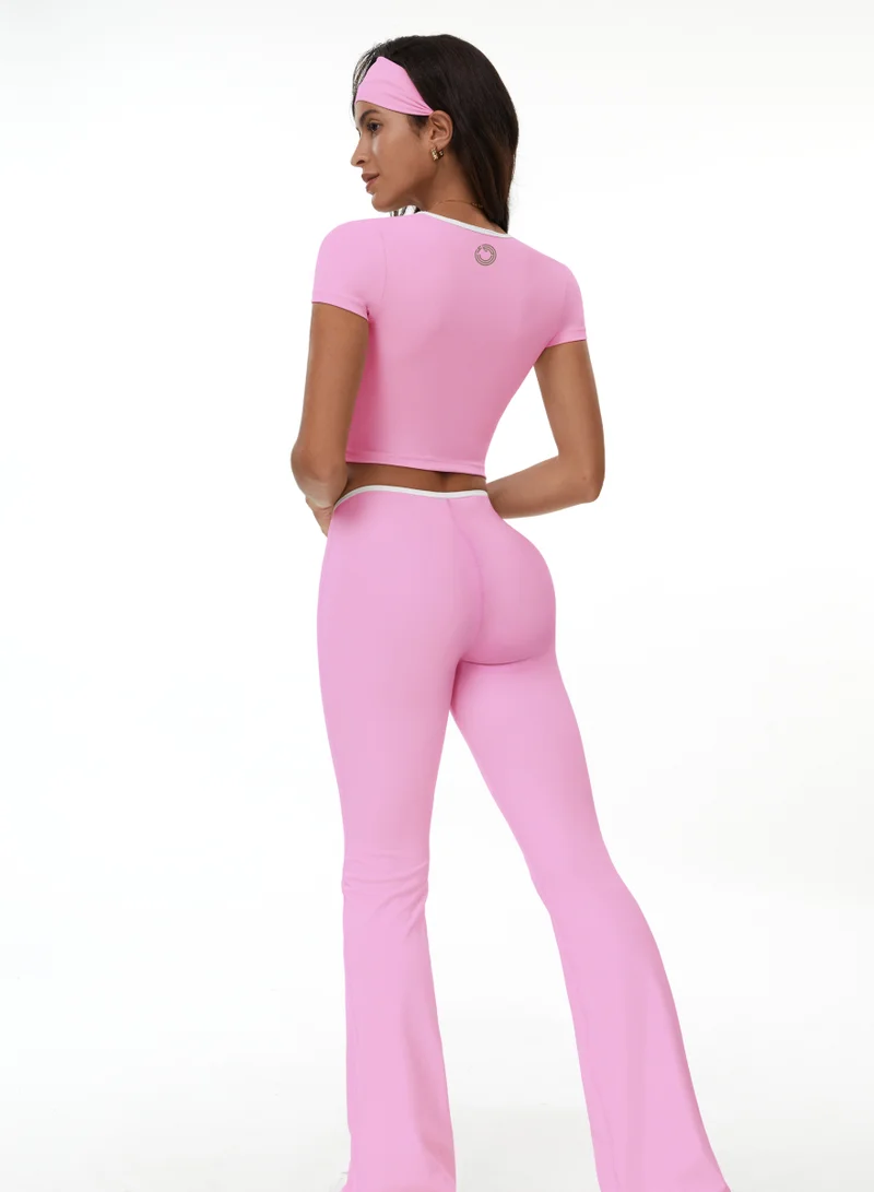 KAWN.YOGA Womens Square Neckline Short Sleeves Fitted Crop Top