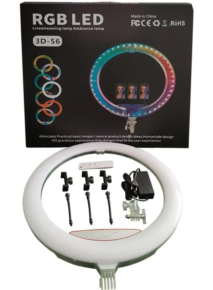 ثري دي مصباح حلقي RGB LED 3D-56 مصباح أجواء البث المباشر لبكرات تسجيل الفيديو والتصوير الفوتوغرافي - Image 1