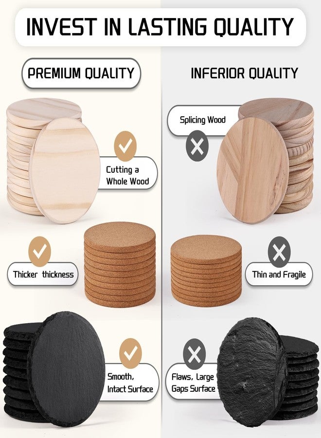 MAPRIAL 90 PCS Round Blank Coasters Bulk for Laser Engraving, MAPRIAL 4 Inch 100% Natural Black Slate Stone, Pine Wood, Cork, Engravable Materials for Engraver, Gifts, Crafts - Image 4