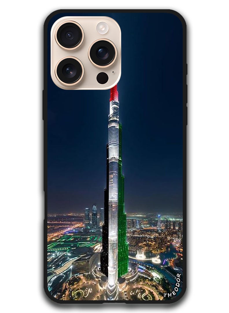 Theodor Protective Case Anti Scratch Shock Proof Bumper Cover For iPhone 16 Pro Max (6.9)-inch Burj Khalifa UAE Flag - Image 1