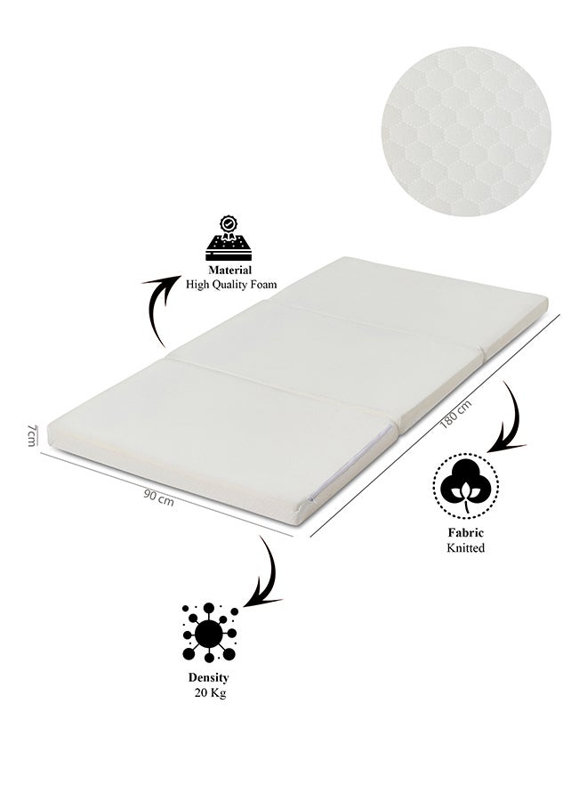Emirates Living Tri-Fold Mattress - Folding Foam Mattress 180 x 90 x 7 cm, Polythene Foam Density 20kg Medium Firm, Knitted Premium Fabric White 230-300 gsm (180L x 90W x 7H cm)  - Image 3