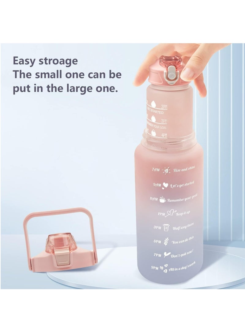 MODERN HOME - 3Pcs Sports Water Bottle With Straw 2L 900ml And 500ml Made of high quality plastic Drinking BPA Free Non Toxic With Sports Drinks Time Markings Motivational Fitness - Image 1