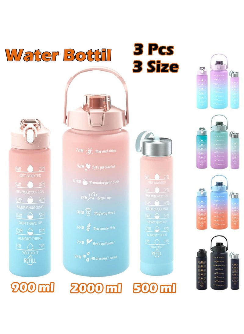 MODERN HOME - 3Pcs Sports Water Bottle With Straw 2L 900ml And 500ml Made of high quality plastic Drinking BPA Free Non Toxic With Sports Drinks Time Markings Motivational Fitness - Image 1