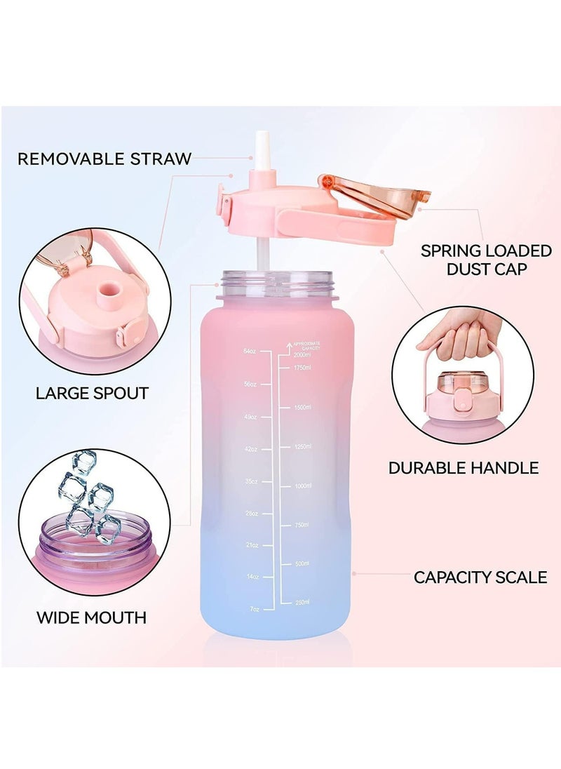 MODERN HOME - 3Pcs Sports Water Bottle With Straw 2L 900ml And 500ml Made of high quality plastic Drinking BPA Free Non Toxic With Sports Drinks Time Markings Motivational Fitness - Image 1