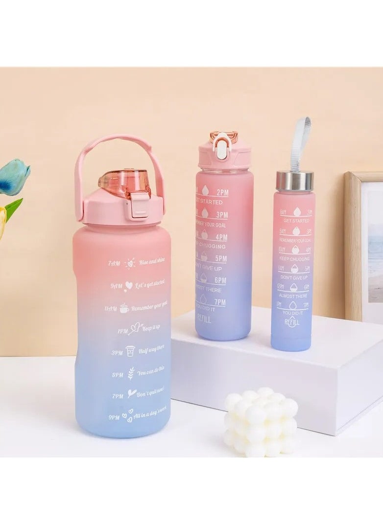 MODERN HOME - 3Pcs Sports Water Bottle With Straw 2L 900ml And 500ml Made of high quality plastic Drinking BPA Free Non Toxic With Sports Drinks Time Markings Motivational Fitness - Image 1