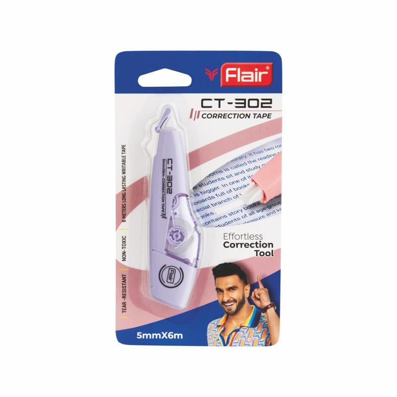 FLAIR CT 302 Correction Tape | Non-Toxic & Tear Resistant | 5mm x 6m | Pack of 2 - Body Color May Vary - Image 4