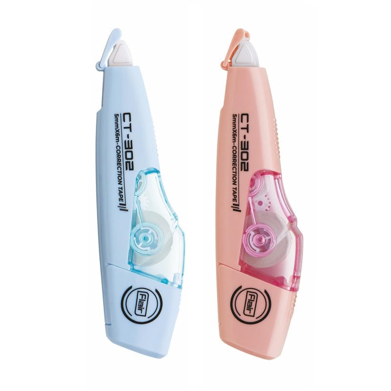 FLAIR CT 302 Correction Tape | Non-Toxic & Tear Resistant | 5mm x 6m | Pack of 2 - Body Color May Vary - Image 1