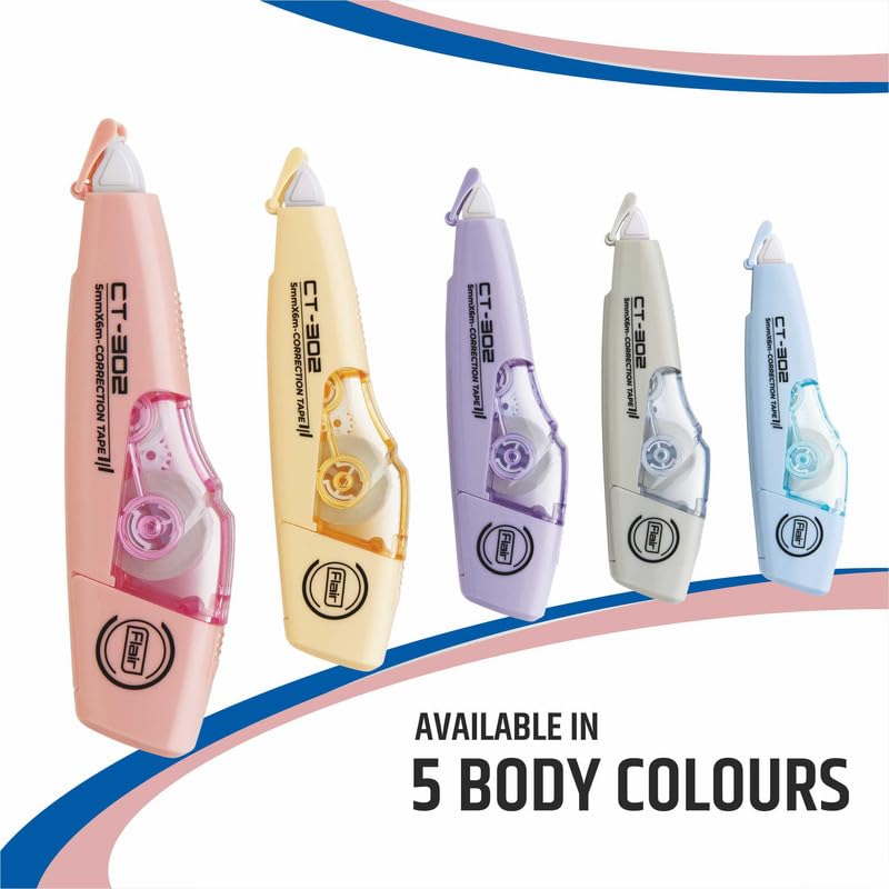 FLAIR CT 302 Correction Tape | Non-Toxic & Tear Resistant | 5mm x 6m | Pack of 2 - Body Color May Vary - Image 2