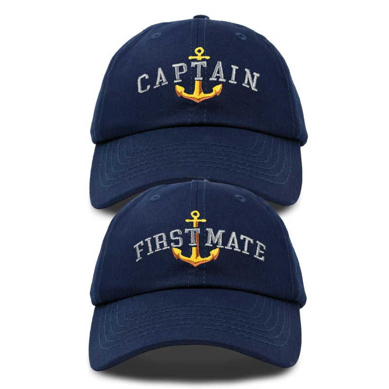 DALIX Matching Captain and First Mate Hat Set Embroidered Ball Cap Navy Blue - Image 1