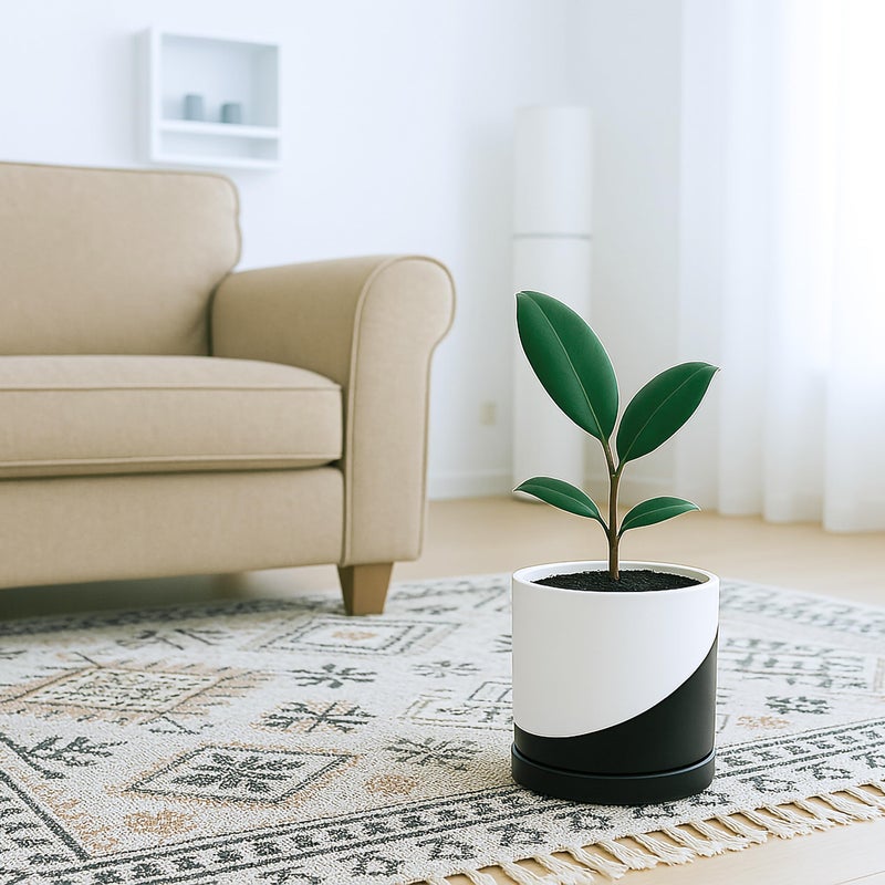 D'Vine Dev 6.5 Inch Ceramic Planter Pot With Drainage Hole And Saucer  Indoor Cylinder Round Planter Pot  Oblique Monochrome Black And White  94-O-C-K - Image 5