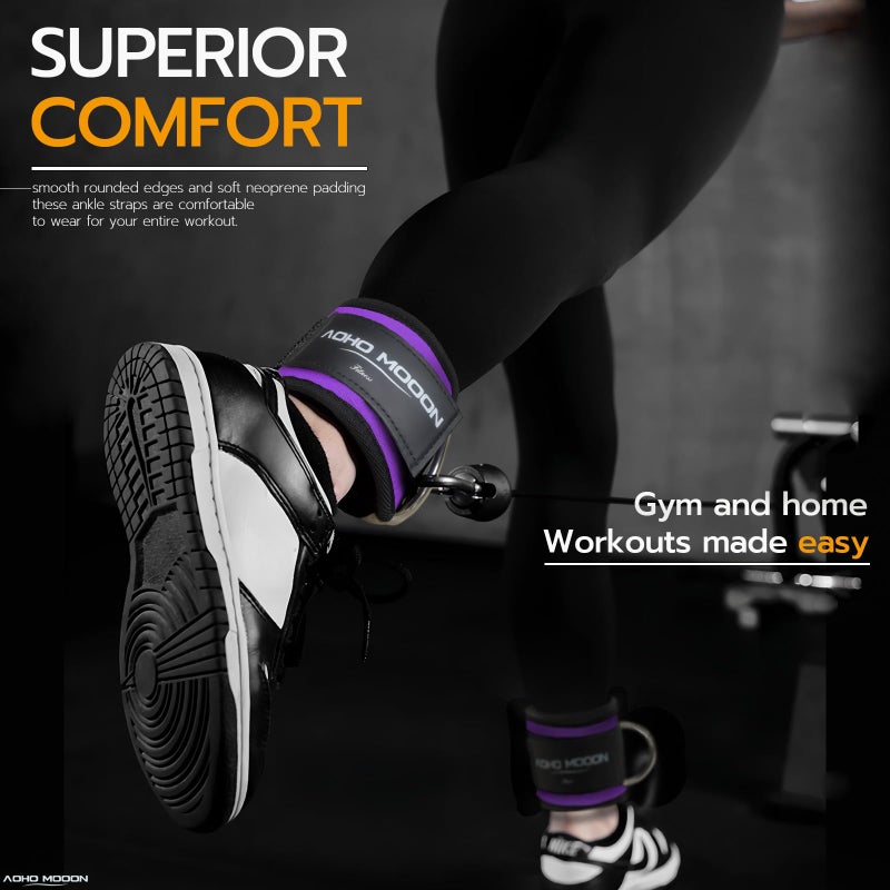 AOHO MOOON (Pair) Comfortable Adjustable Ankle Straps for Cable Machines Women, Gym Workout Leg Strap, Ankle Cuffs for Glute Workouts, Foot Straps for Kickback (Pair, Purple) - Image 5