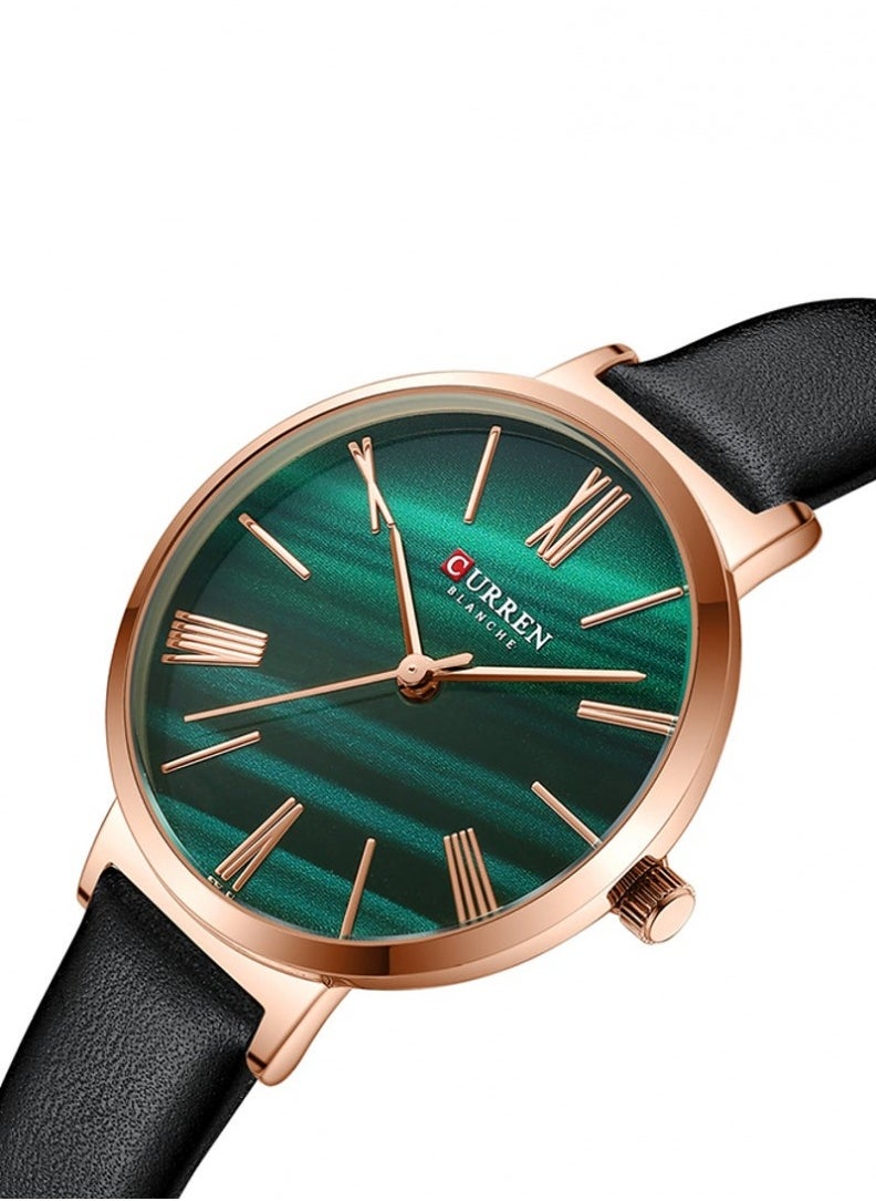CURREN - Women's 9076 Elegant Waterproof Geniune Leather Band Quartz Watch - 32 mm - Black - Image 1