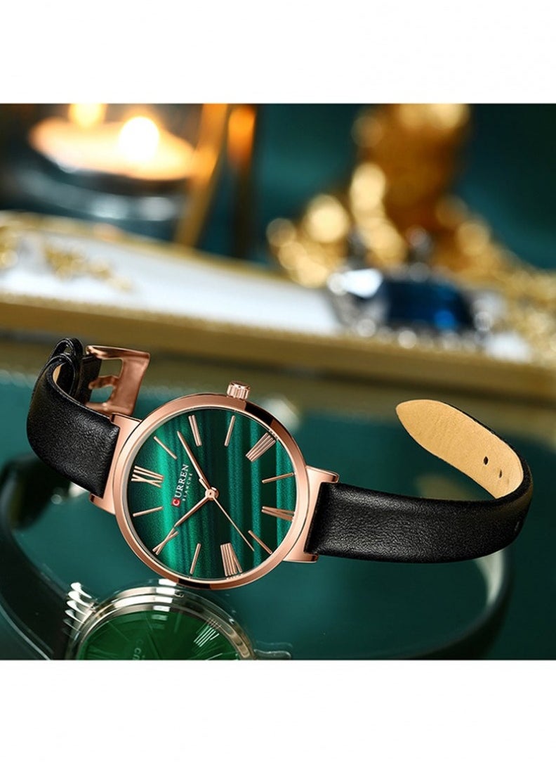 CURREN - Women's 9076 Elegant Waterproof Geniune Leather Band Quartz Watch - 32 mm - Black - Image 1