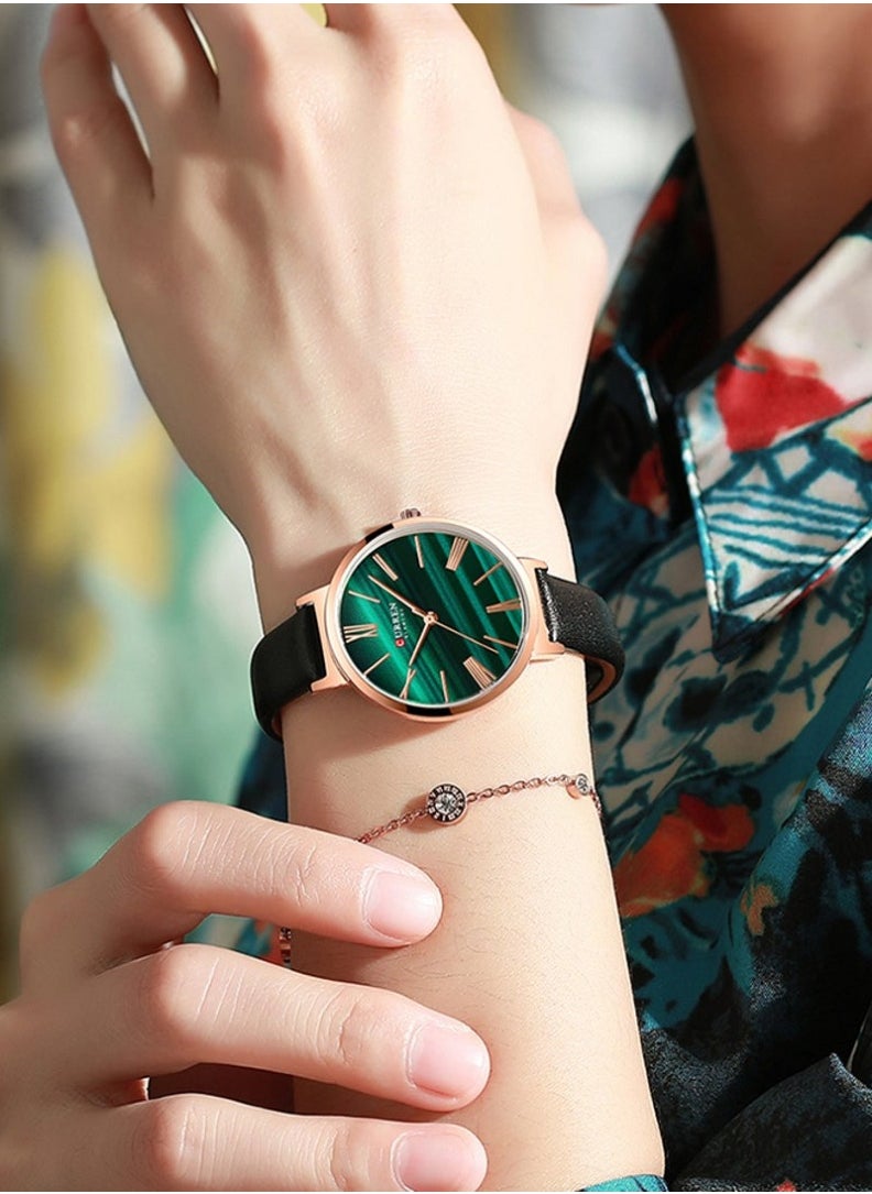 CURREN - Women's 9076 Elegant Waterproof Geniune Leather Band Quartz Watch - 32 mm - Black - Image 1