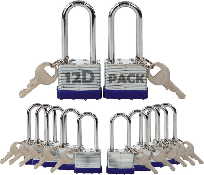 SEPOX ® 12Pcs Set Laminated-Padlocks with Key Different, Extra Long-Shackle, 1-9/16" 40MM Heavy-Duty Steel Lock Body Each Lock with 2 Big Key for Outdoor & Indoor Lockers-Locks, Fence, Gate, Tool-Box - Image 1