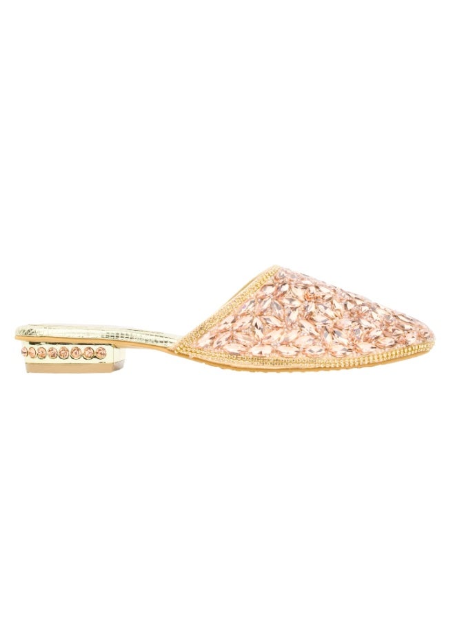 Dollar's Fashion S310F Women Sandals | Bantu Handcrafted Flat Slippers with Crystal Stones | Elegant Party Wear Flats (Rose) - Image 3