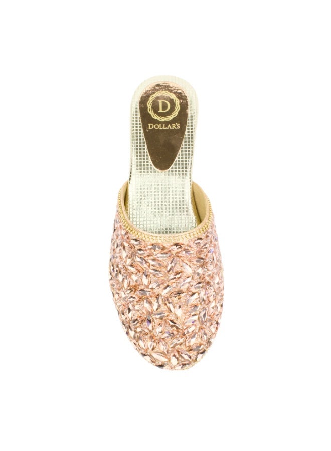 Dollar's Fashion S310F Women Sandals | Bantu Handcrafted Flat Slippers with Crystal Stones | Elegant Party Wear Flats (Rose) - Image 4