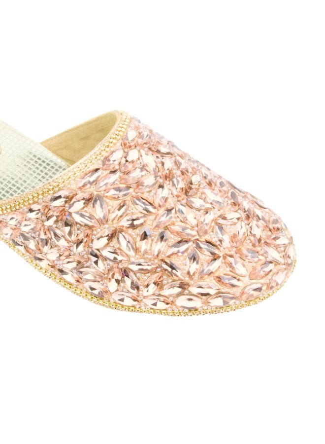 Dollar's Fashion S310F Women Sandals | Bantu Handcrafted Flat Slippers with Crystal Stones | Elegant Party Wear Flats (Rose) - Image 2