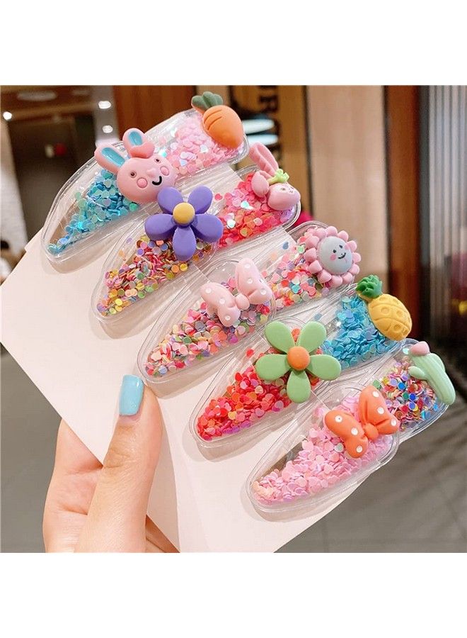SUKPSY 10 Pcs Glitter Hair Clips For Girls Animal Fruit Flower Sparkle Transparent Hairpins Snap Barrettes Hair Accessories For Children - Image 1