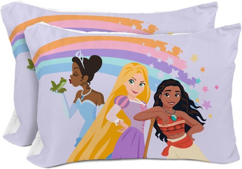 Sunny Side Up Disney Princess 2 Pack Reversible Pillowcases - Double Sided Pillow Covers Features Moana, Belle & Rapunzel, Kids Super Soft Bedding - Image 1