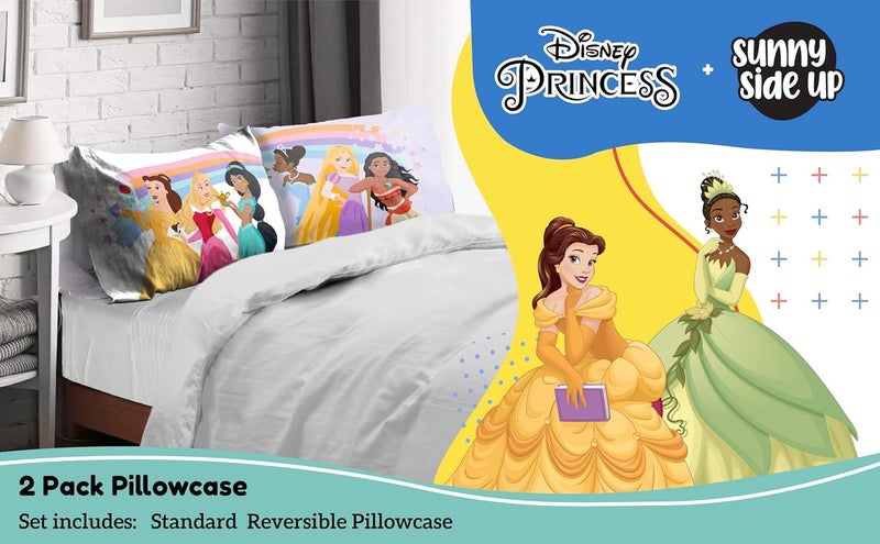 Sunny Side Up Disney Princess 2 Pack Reversible Pillowcases - Double Sided Pillow Covers Features Moana, Belle & Rapunzel, Kids Super Soft Bedding - Image 2