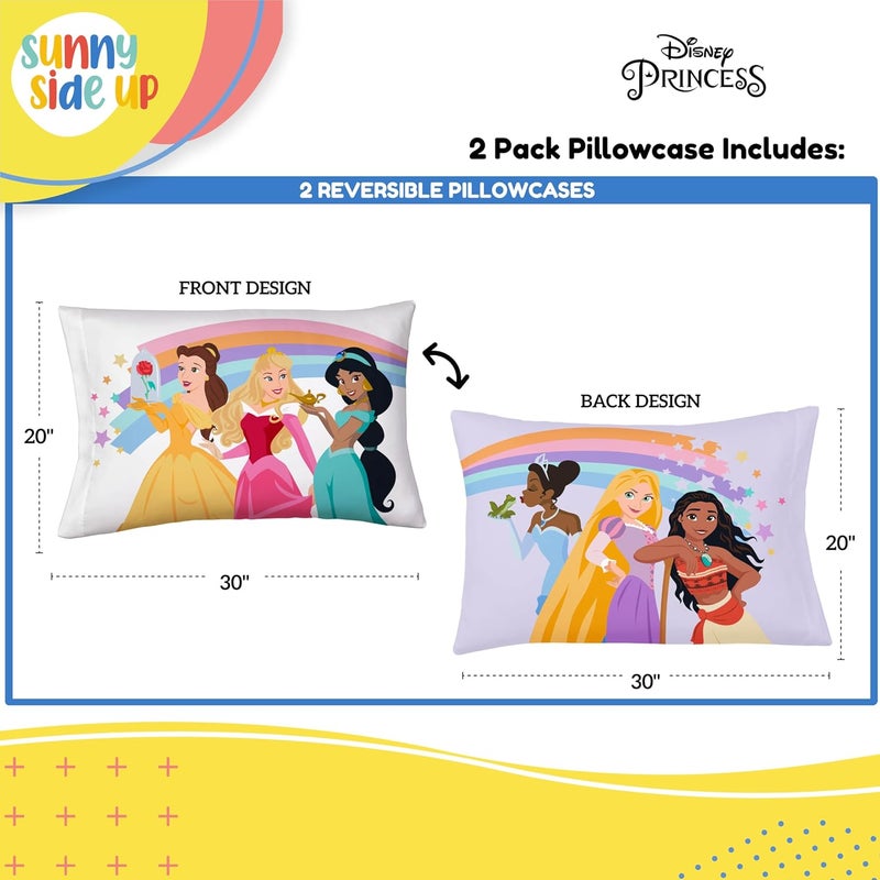 Sunny Side Up Disney Princess 2 Pack Reversible Pillowcases - Double Sided Pillow Covers Features Moana, Belle & Rapunzel, Kids Super Soft Bedding - Image 3