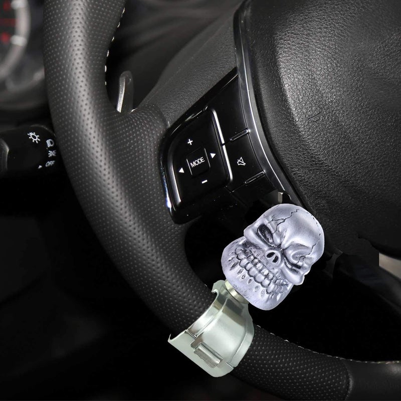 Bashineng Store Skull Steering Wheel Spinner Knob Turning Driving Suicide Power Handle Universal Fit Most Vehicles Cars Trucks Tractors Mowers Forklifts Boat Golf Carts (Silver) - Image 4