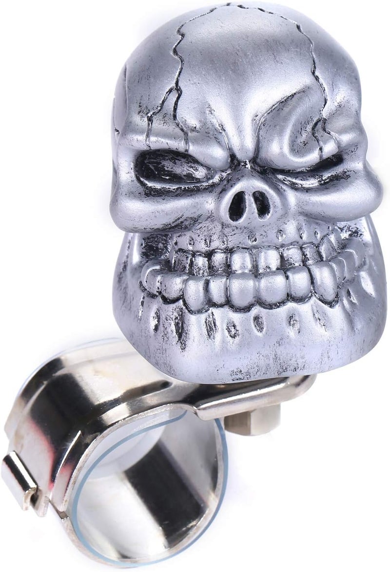 Bashineng Store Skull Steering Wheel Spinner Knob Turning Driving Suicide Power Handle Universal Fit Most Vehicles Cars Trucks Tractors Mowers Forklifts Boat Golf Carts (Silver) - Image 1