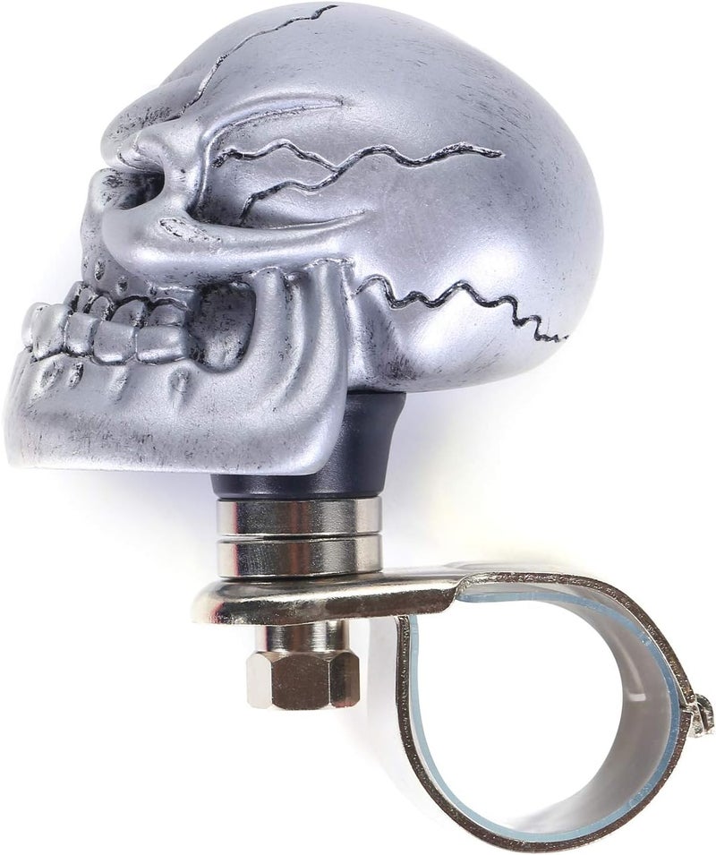 Bashineng Store Skull Steering Wheel Spinner Knob Turning Driving Suicide Power Handle Universal Fit Most Vehicles Cars Trucks Tractors Mowers Forklifts Boat Golf Carts (Silver) - Image 2