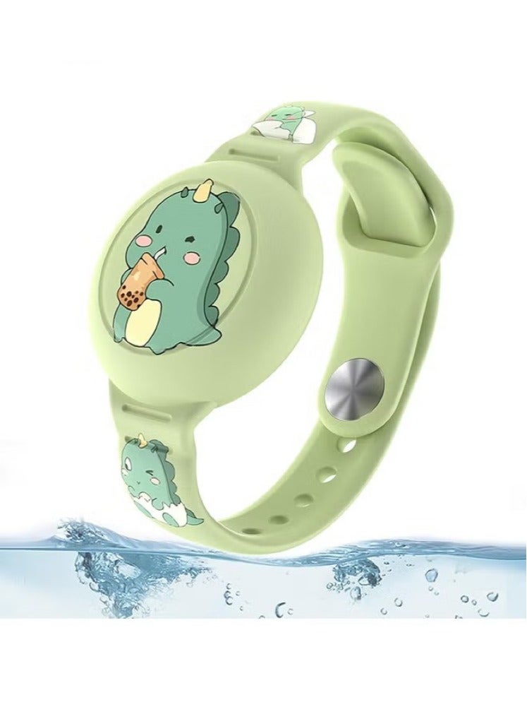 AirTag Bracelet for Kids - Waterproof Cute Cartoon Air tag Holder for Kids with Soft Silicone Full Coverage Anti-Lost Hidden Airtag Wristband Accessories for Child (Green)  - Image 1
