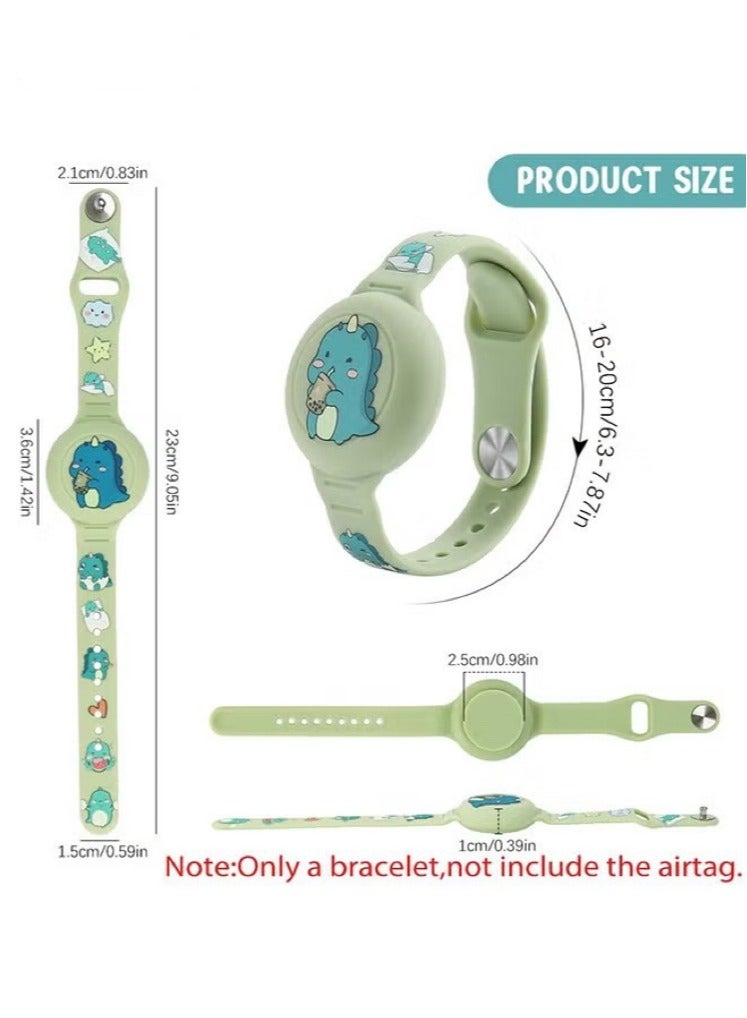 AirTag Bracelet for Kids - Waterproof Cute Cartoon Air tag Holder for Kids with Soft Silicone Full Coverage Anti-Lost Hidden Airtag Wristband Accessories for Child (Green)  - Image 2