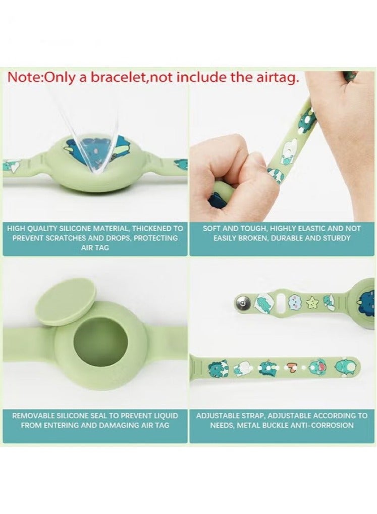 AirTag Bracelet for Kids - Waterproof Cute Cartoon Air tag Holder for Kids with Soft Silicone Full Coverage Anti-Lost Hidden Airtag Wristband Accessories for Child (Green)  - Image 4