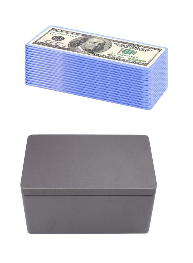 JINGHANGER Black Metal Cash Box with 20 PCS Banknotes Top-Insert Holders Currency Topload Holder with Storage Case Single Row Currency Tray Currency PVC Transparent Bill Money Top-Load Sleeves for Regular Bills - Image 1