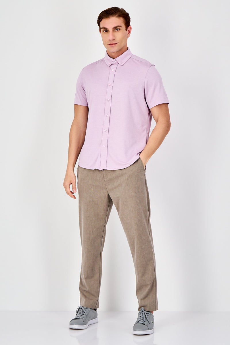 Report Collection Men Modern Fit Heather Short Sleeve Casual Shirt, Lavender - Image 4