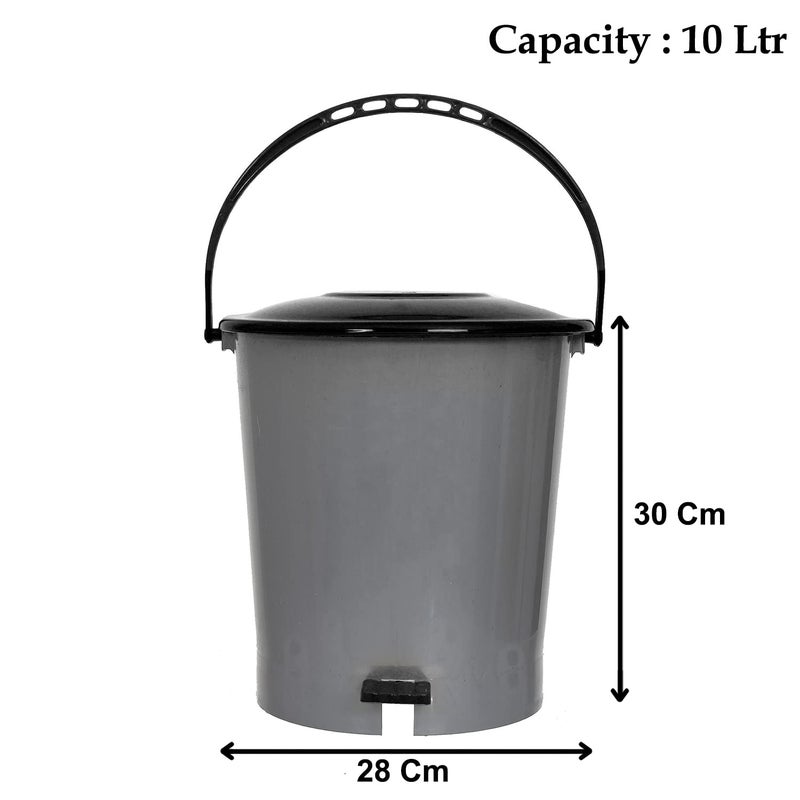 Kuber Industries Plastic Pedal DustbinWastebin With Handle 10 Liter Grey Black47KM0969 - Image 5